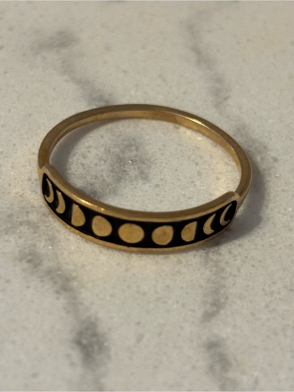 Gold Moon Phase Enamel Band Ring - Black & Gold Accent